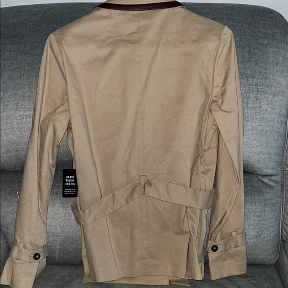 Express Tan Double-Breasted Jacket with Brown Vegan Leather Trim - Picture 4 of 4